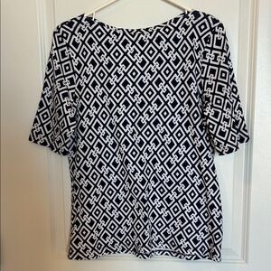 Charter Club Navy and White Geometric Blouse